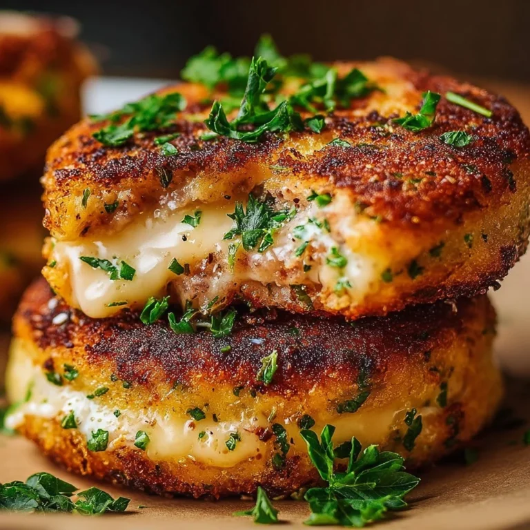 Delicious tuna melt patties served on a plate with melted cheese.