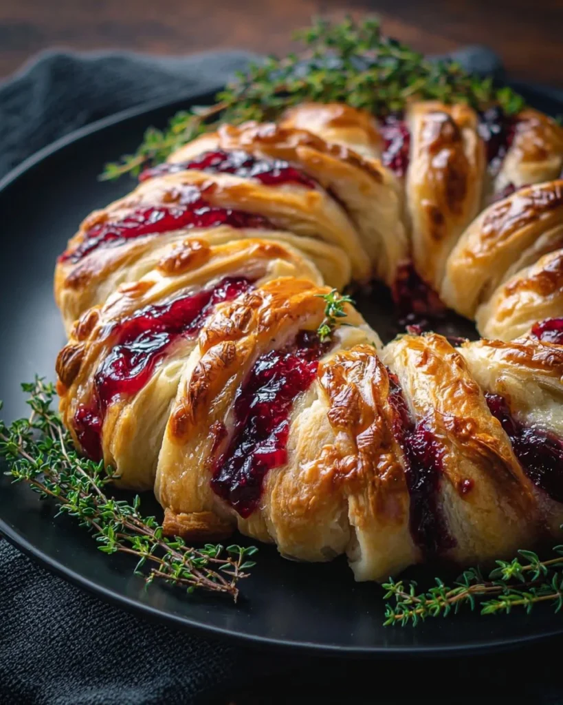 Turkey Cranberry Crescent Ring decorated for a festive celebration.