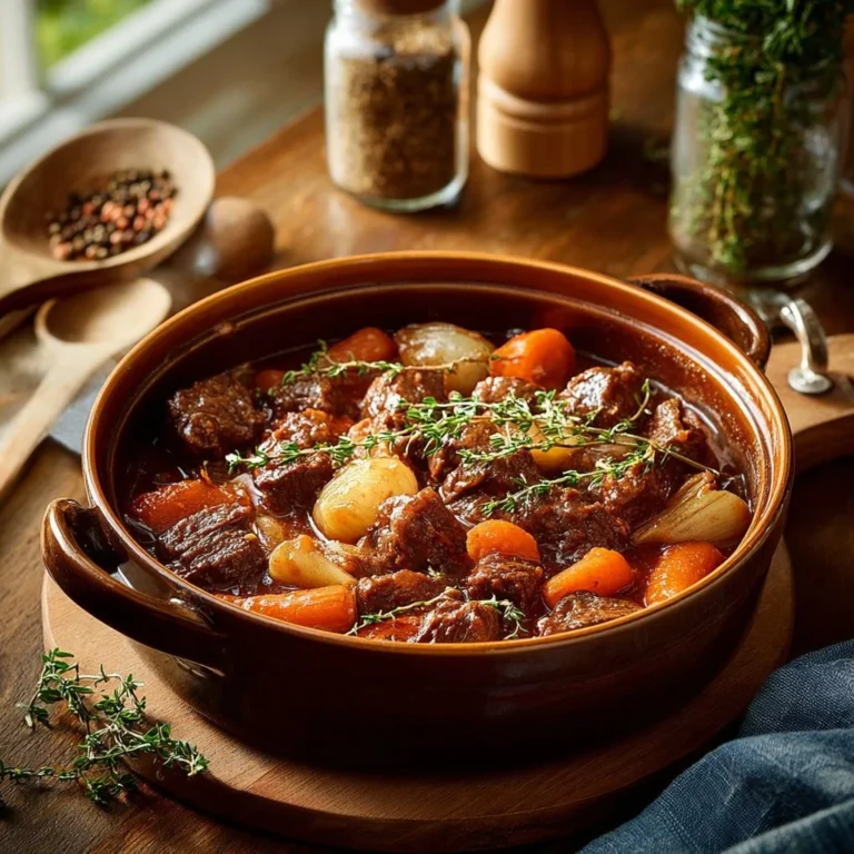Delicious Tuscan Beef Casserole with fresh herbs and vegetables