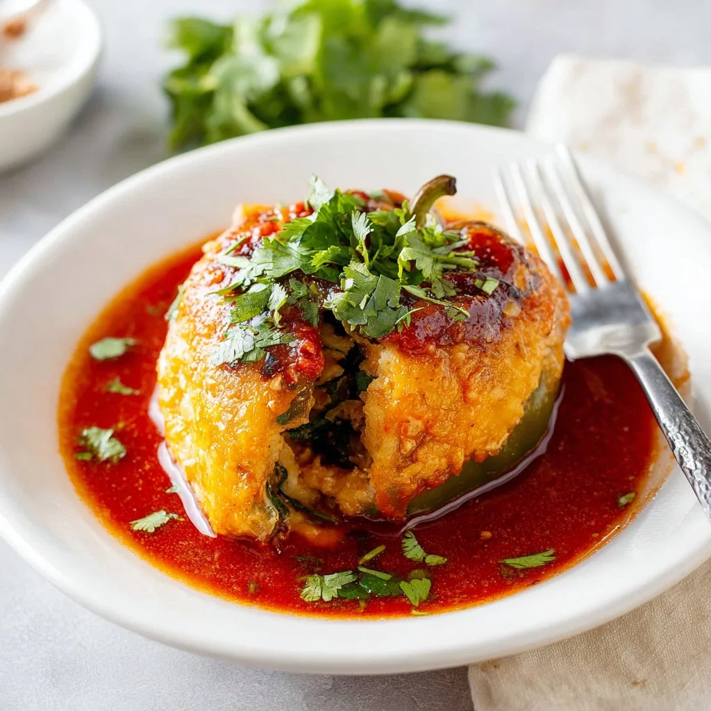 Delicious vegetarian stuffed peppers filled with rice and veggies on a plate