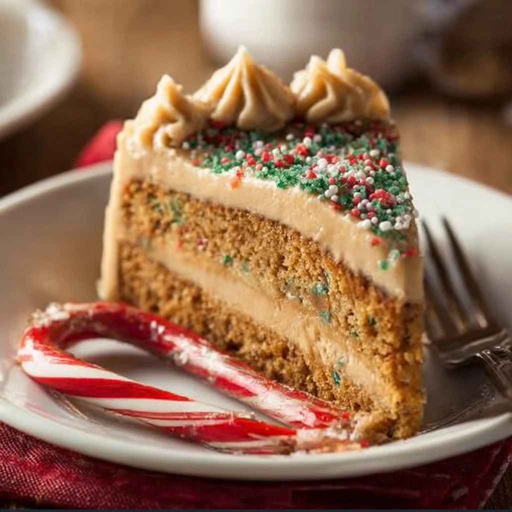 White chocolate candy cane pie topped with crushed candy canes on a festive table