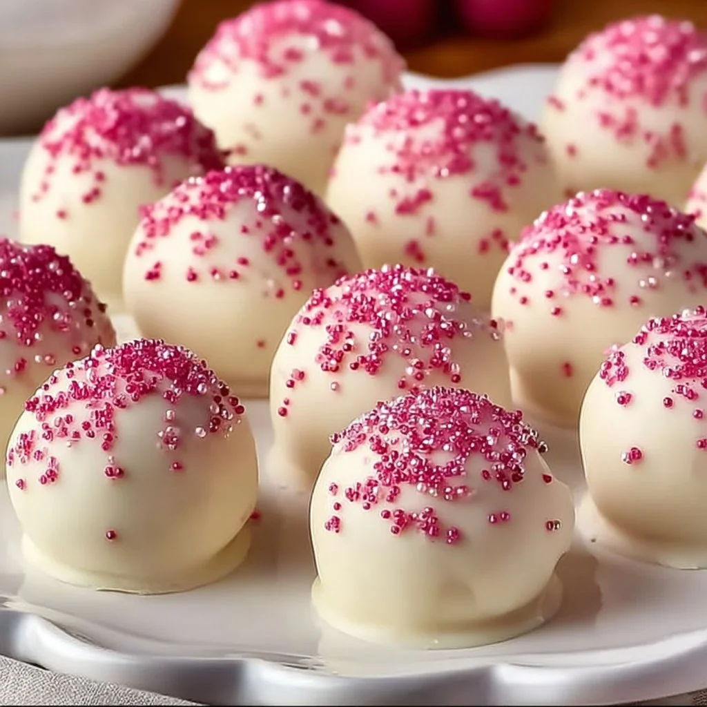 Delicious white chocolate raspberry truffles decorated for a sweet treat