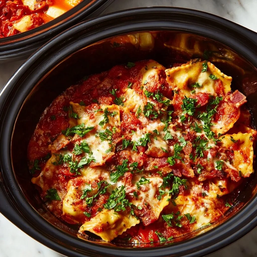 Healthy slow cooker drop dinners cooking in a crockpot.