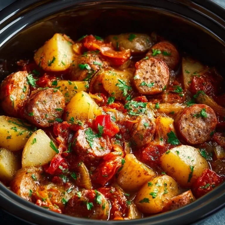 Bowl of savory crockpot stew with fresh ingredients and herbs