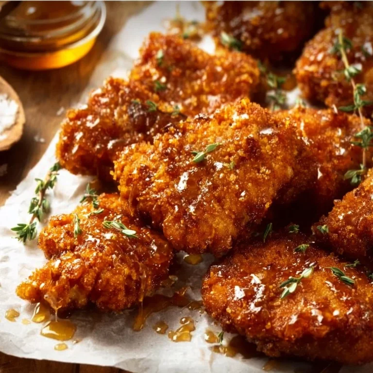 Baked Crunchy Hot Honey Chicken served on a plate with garnishes.