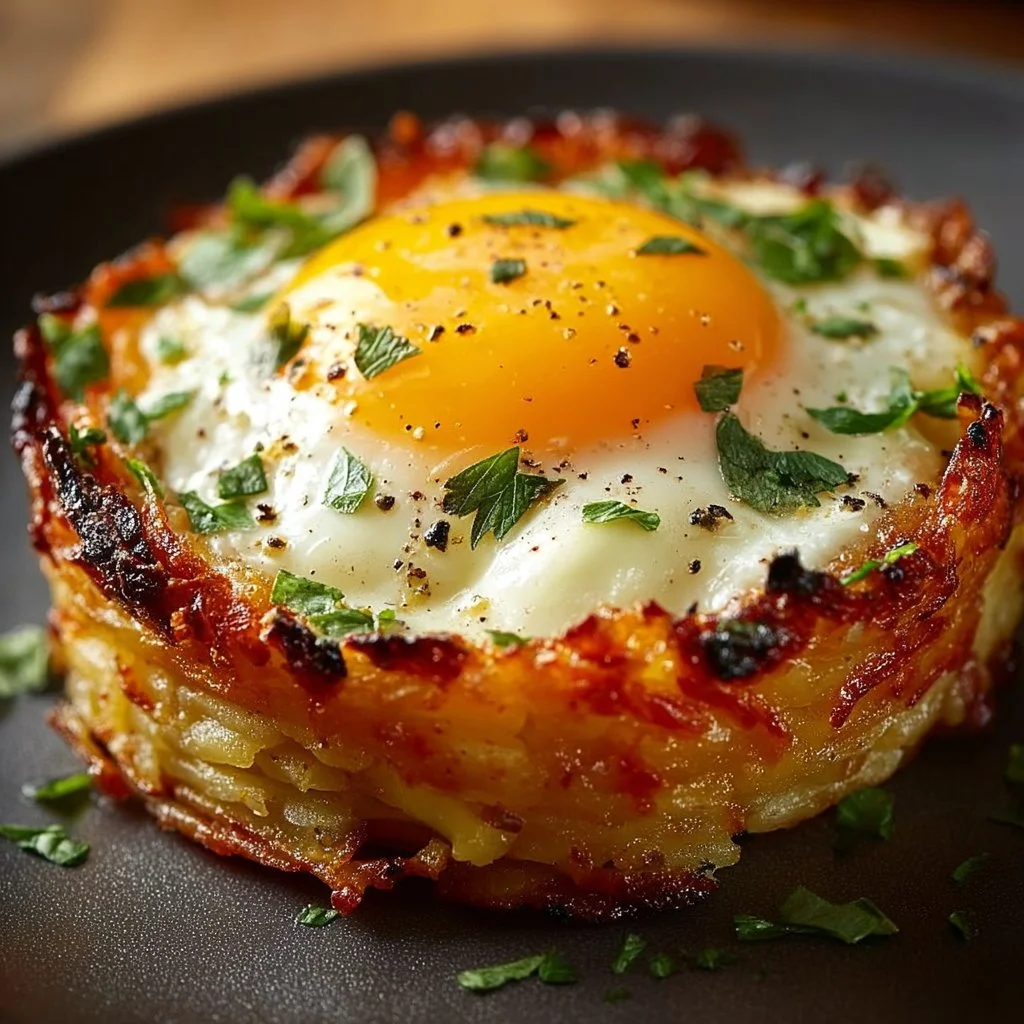 Plate of Baked Eggs Napoleon with creamy sauce and vibrant vegetables
