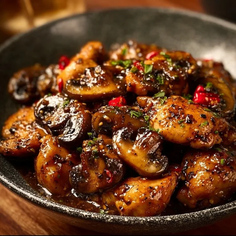 Delicious Black Pepper Chicken with Mushrooms served on a plate