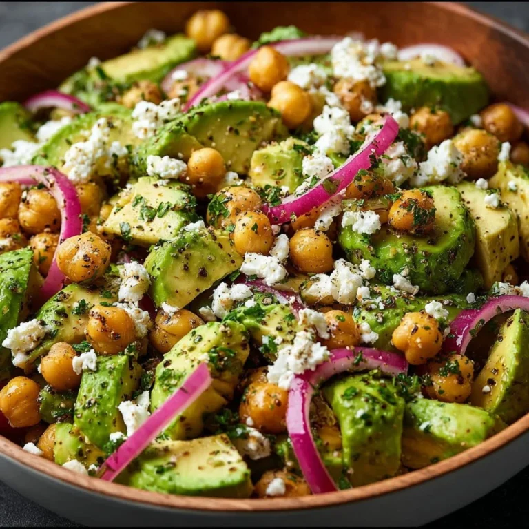 Chickpea Feta Avocado Salad with fresh ingredients in a bowl