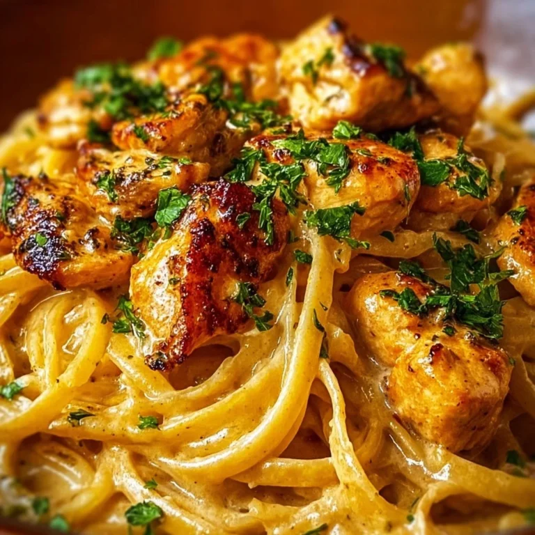 Cowboy Butter Chicken Linguine garnished with herbs and spices.
