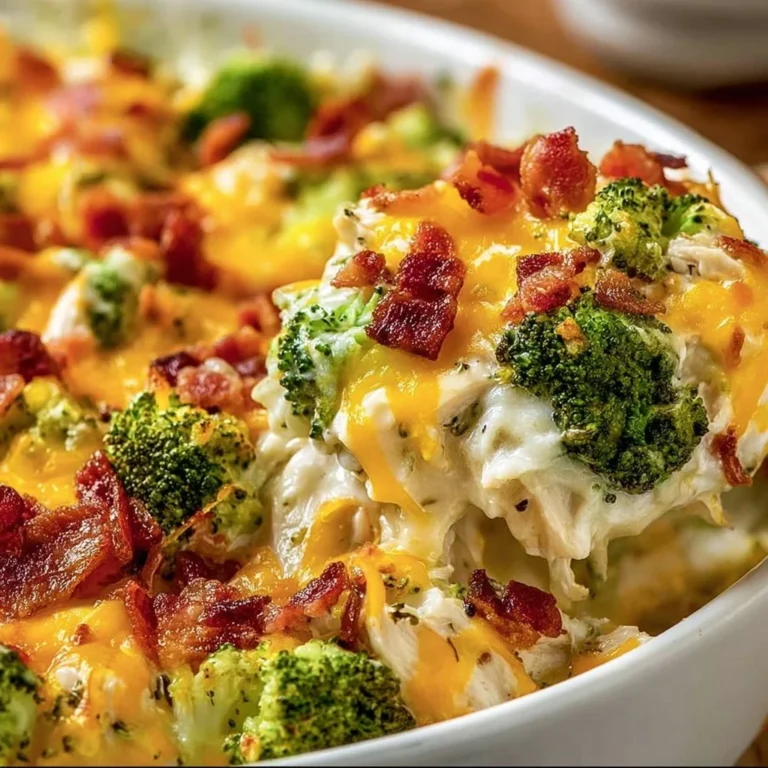 Creamy low carb chicken casserole served in a baking dish with herbs on top