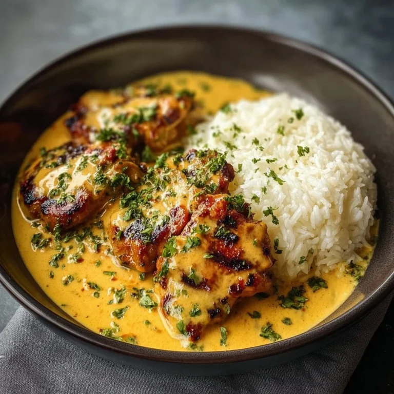 Creamy peri-peri chicken served with rice in a vibrant dish