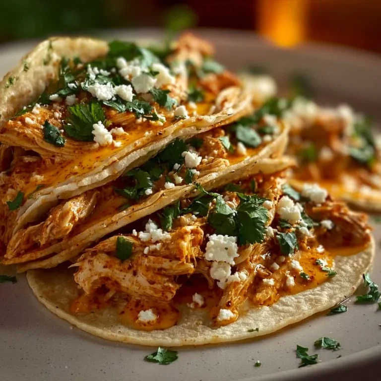 Creamy queso chicken tacos served on a plate with fresh toppings