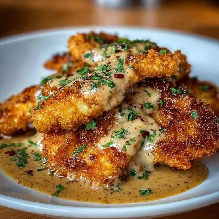 Crispy Parmesan chicken served with rich garlic sauce on a plate