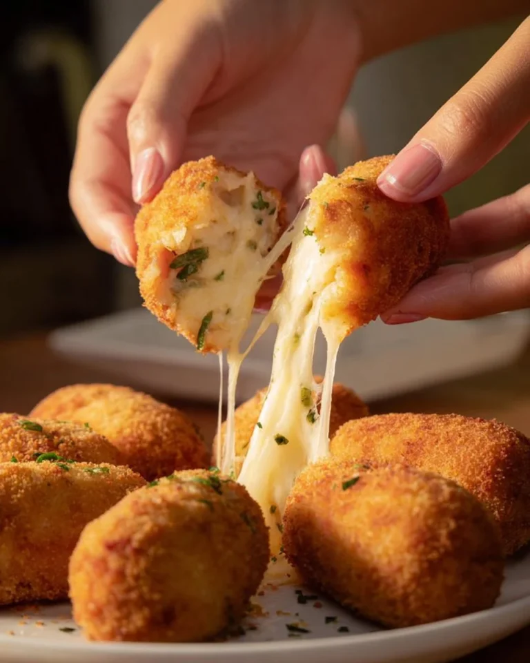 Crispy potato and mozzarella fried fingers served on a platter