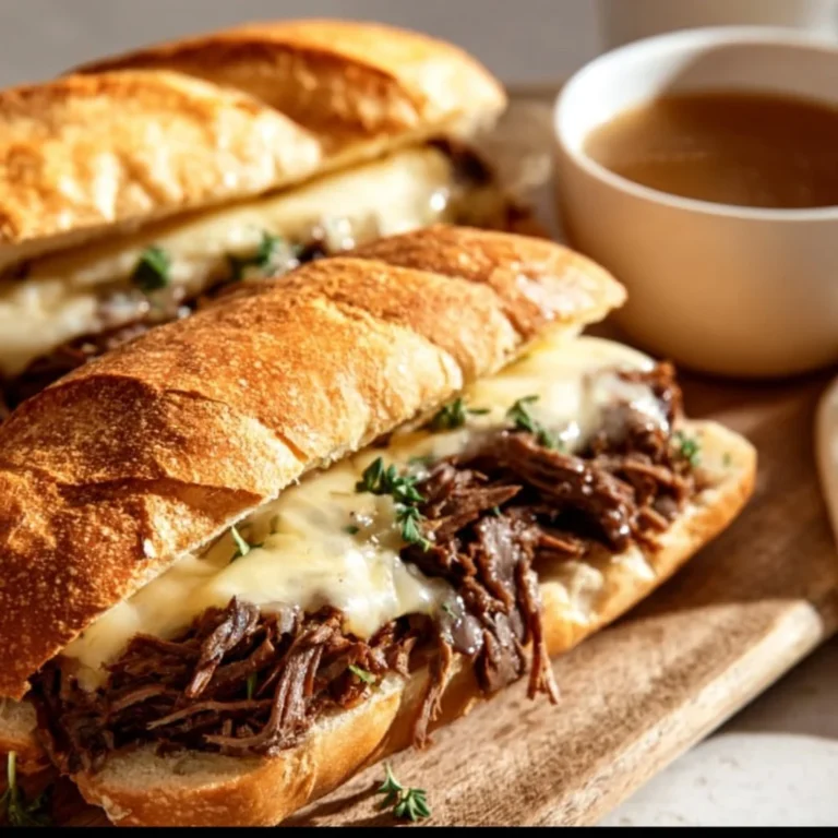 Delicious Crockpot French Dip Sandwiches with tender beef and au jus