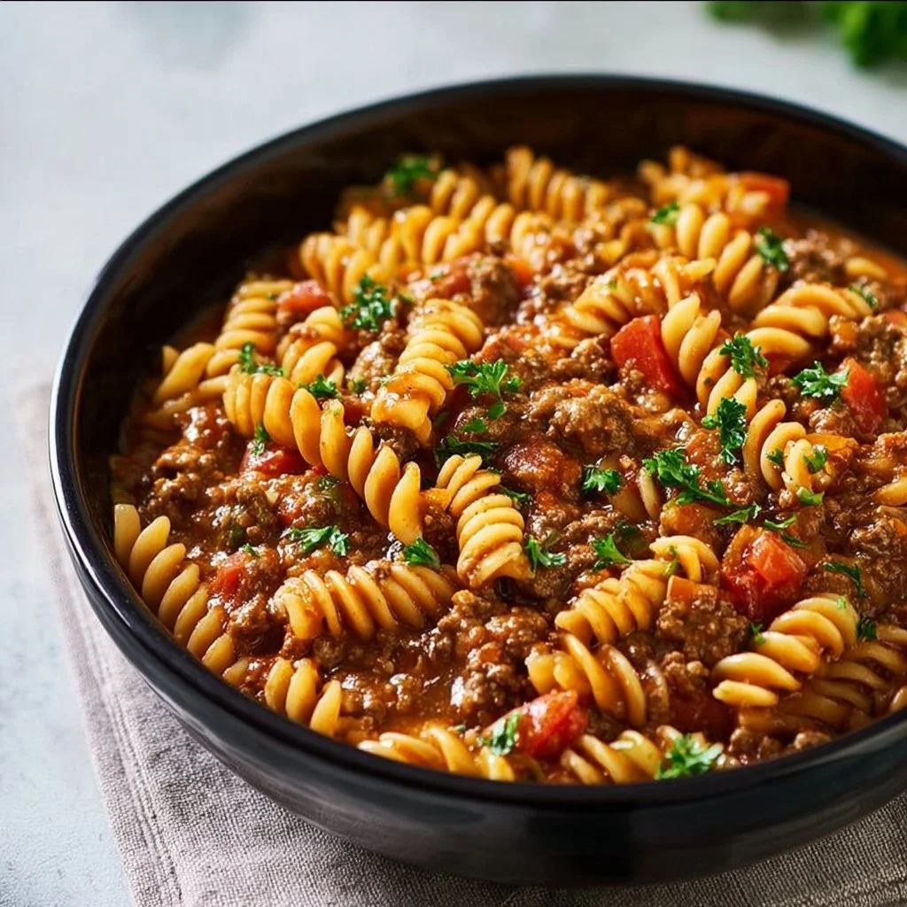 Delicious Crockpot Taco Pasta served in a bowl with toppings