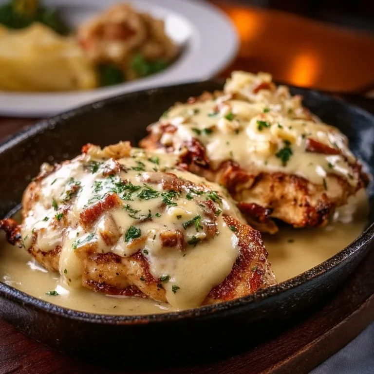 Delicious Texas Roadhouse smothered chicken garnished with melted jack cheese
