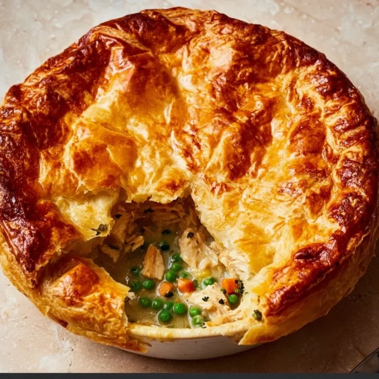 Delicious homemade easy chicken pot pie with flaky crust and savory filling