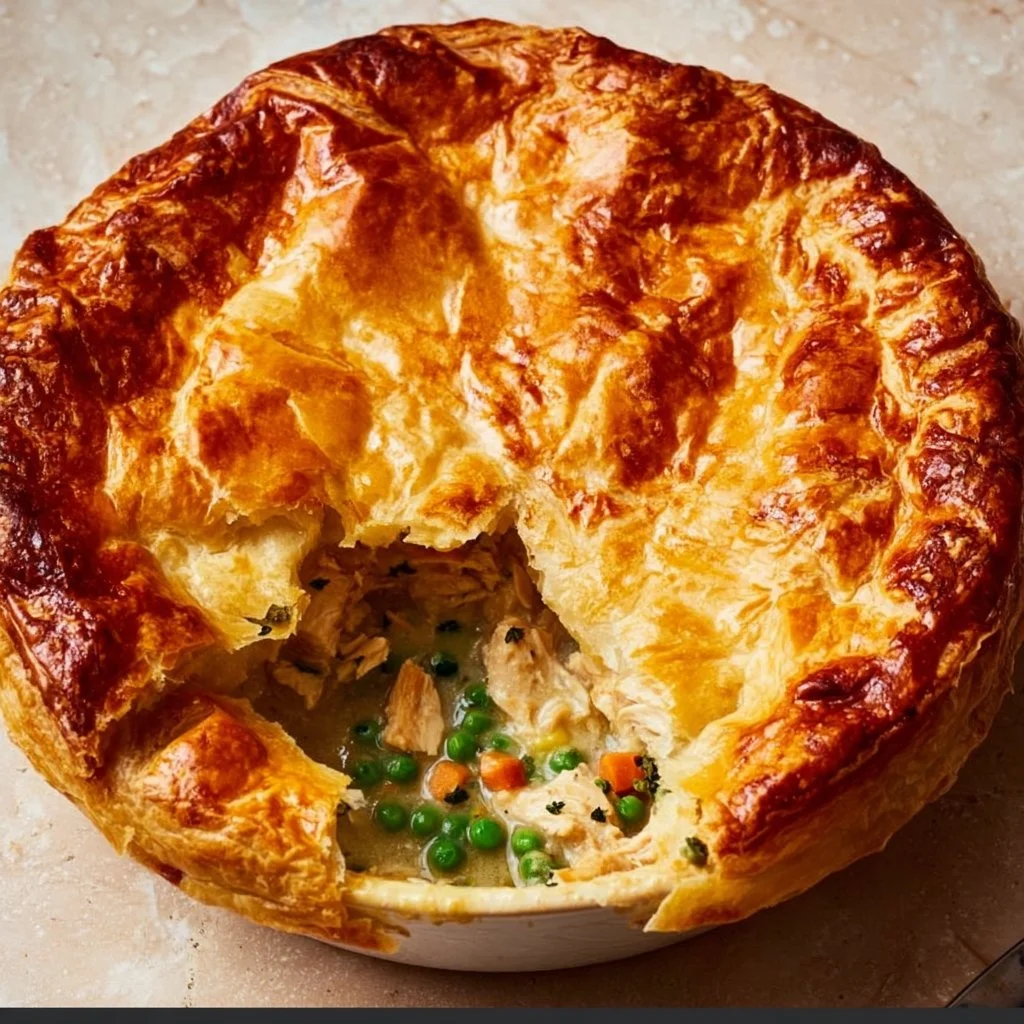 Delicious homemade easy chicken pot pie with flaky crust and savory filling