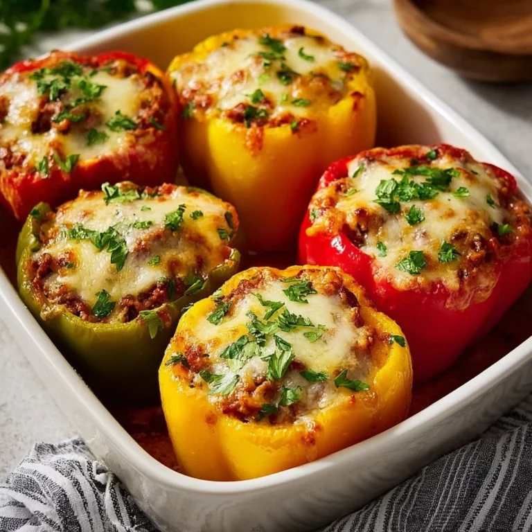 Colorful stuffed bell peppers filled with rice, veggies, and spices