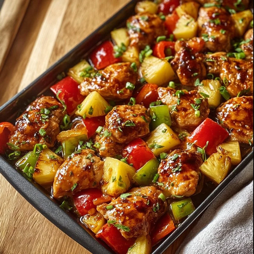 Hawaiian Chicken Sheet Pan with vibrant vegetables ready to serve