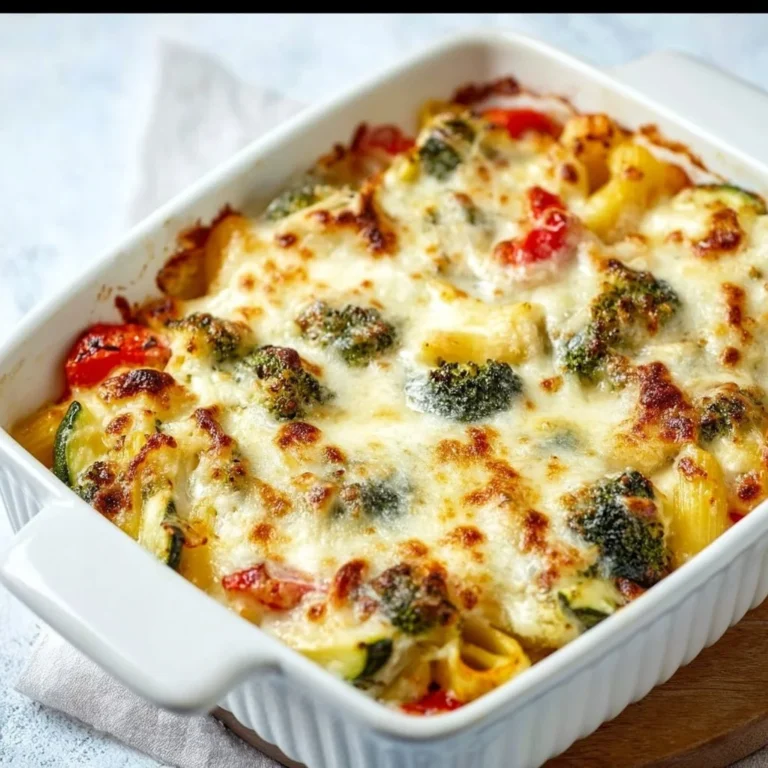 Healthy Mediterranean Vegetable Pasta Bake with fresh veggies and herbs
