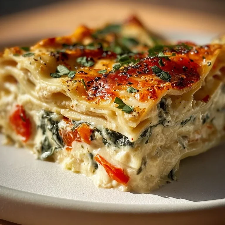 Delicious loaded veggie white lasagna with layers of vegetables and creamy sauce