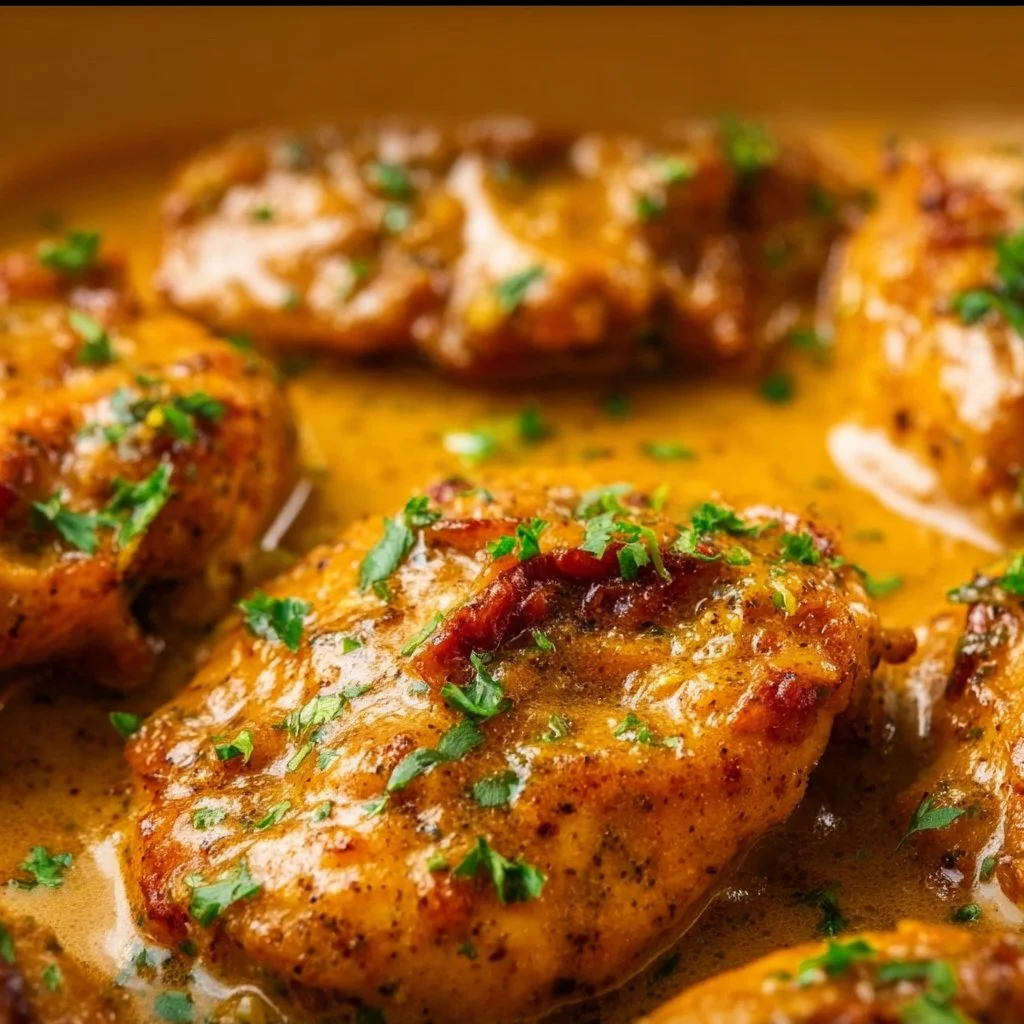 Creamy Marry Me Chicken served on a plate with herbs and pasta