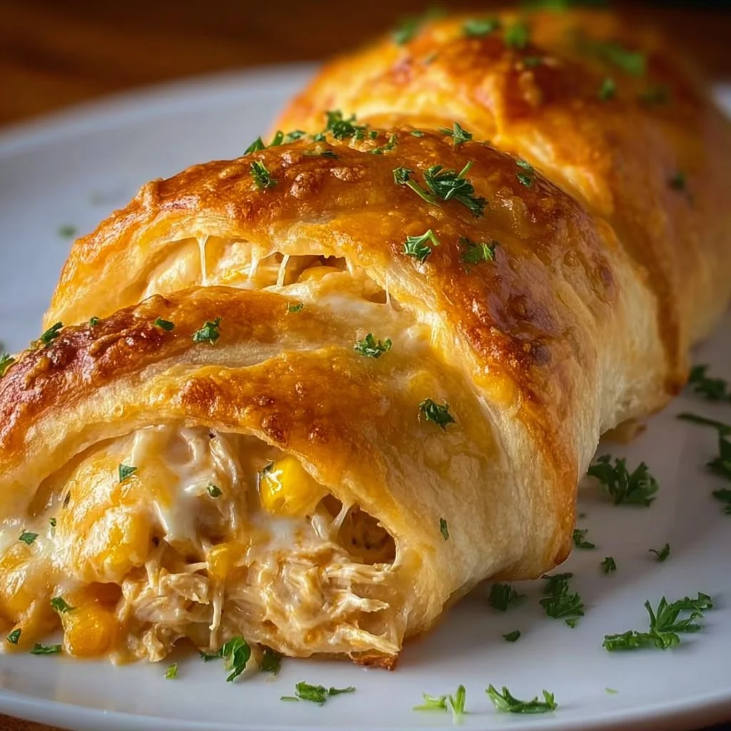 Melt-in-Your-Mouth Cheesy Chicken Crescent Roll dish with golden crust and cheesy filling