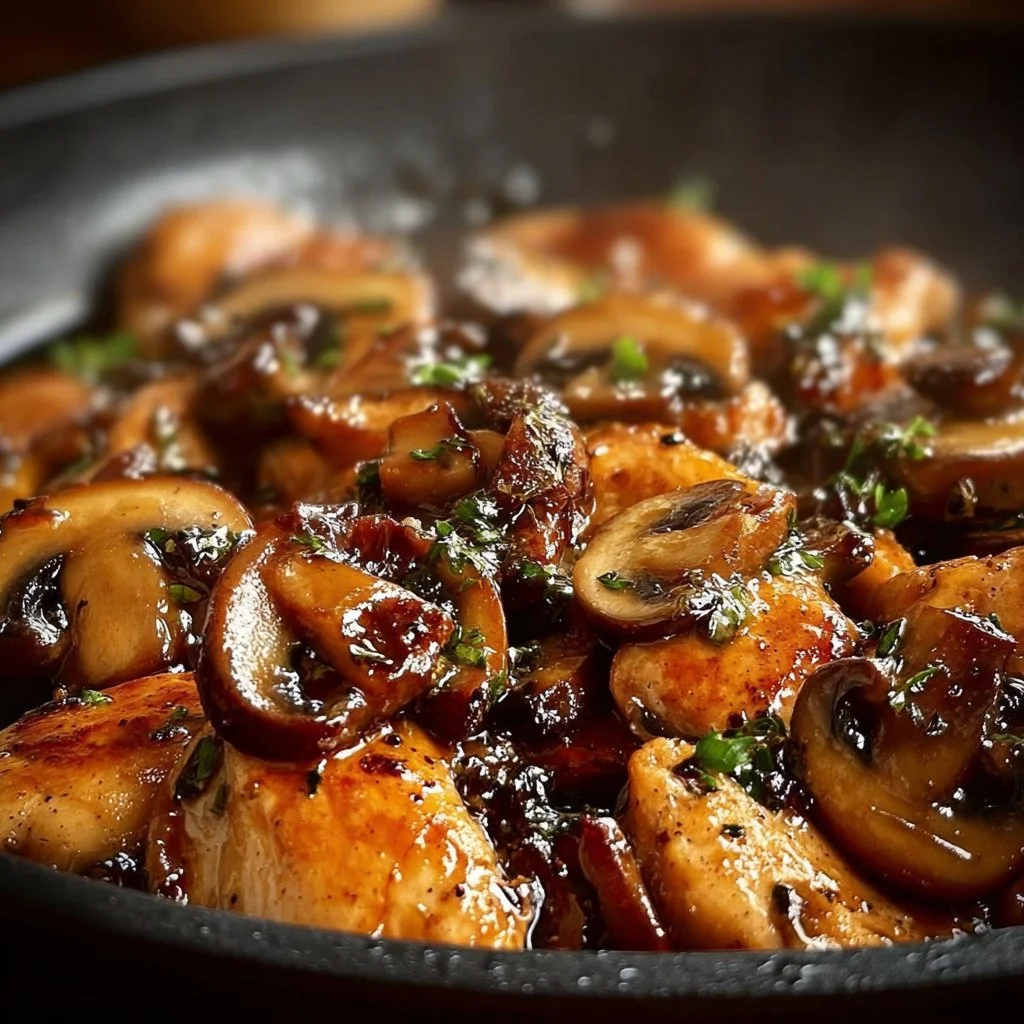 Delicious Mushroom Chicken Delight served with garnishes