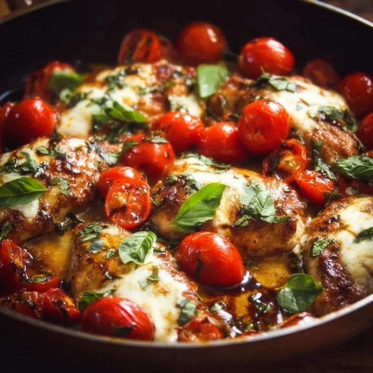 One-pan juicy chicken served with balsamic sauce, garnished with herbs