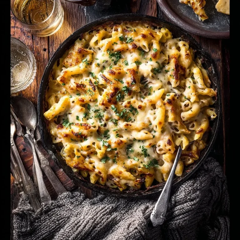 One pot white chicken chili mac and cheese dish served in a bowl with toppings