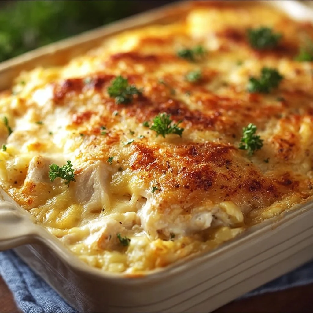 Paula Deen’s delicious chicken casserole ready to be served.