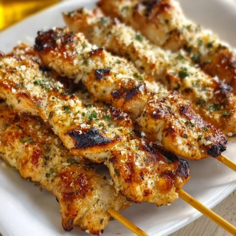Ranch Garlic Parmesan Chicken Skewers ready to serve on a platter