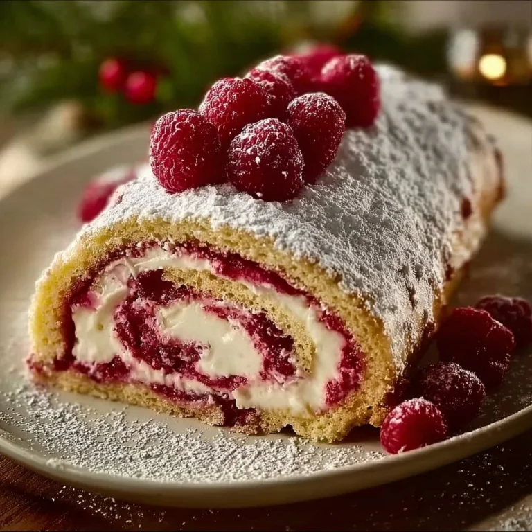 Raspberry Swirl Christmas Roll decorated for the holidays