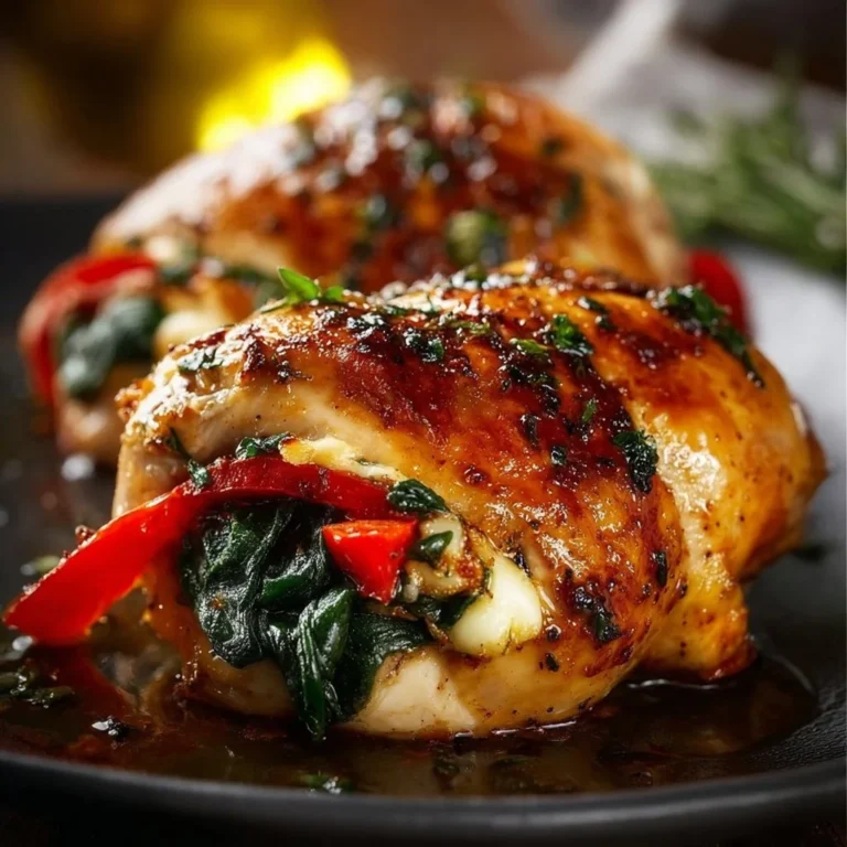 Roasted Red Pepper & Mozzarella Stuffed Chicken on a plate