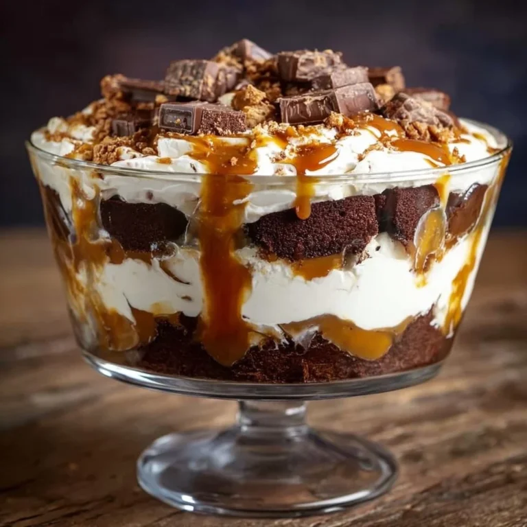 Delicious scoop of Heaven Trifle dessert layered with cream and fruit.