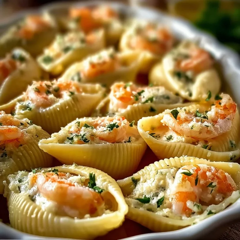 Delicious seafood stuffed shells filled with creamy seafood mixture