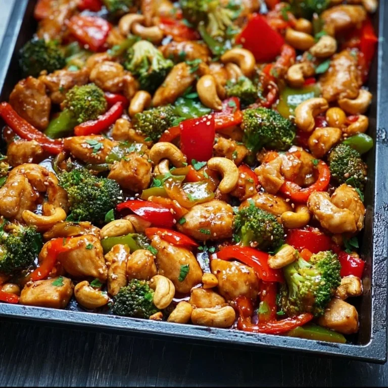 Sheet pan cashew chicken with vegetables baked to perfection