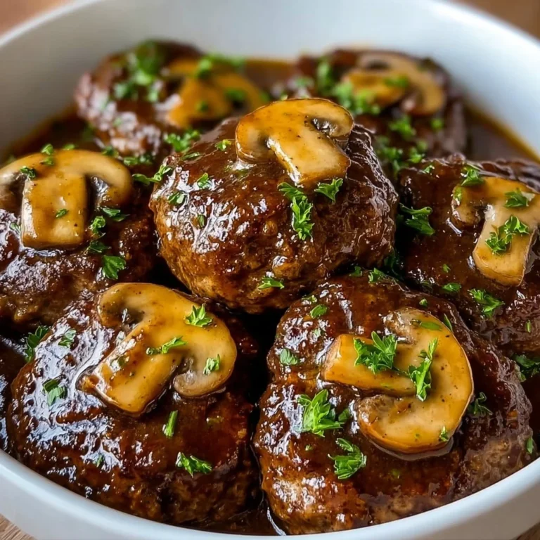 Delicious slow cooker Salisbury steak served with gravy and mashed potatoes