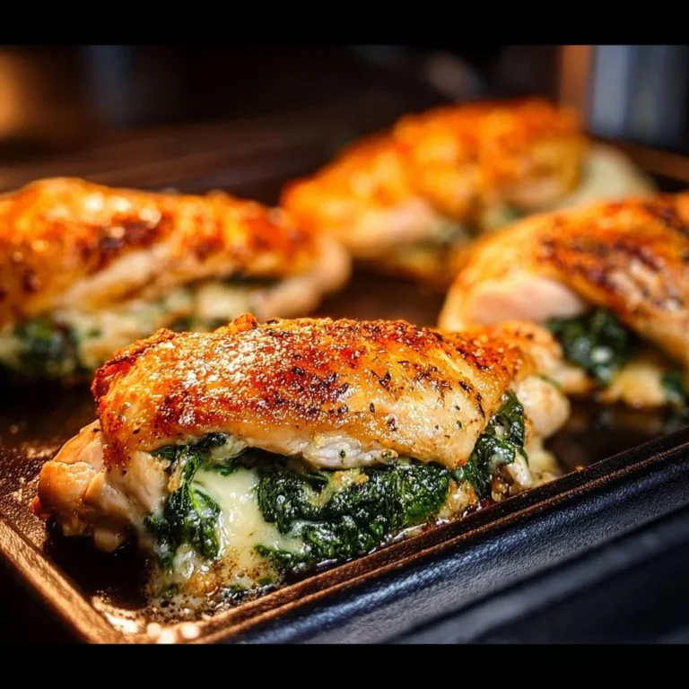 Juicy spinach stuffed chicken breast topped with herbs and served on a plate