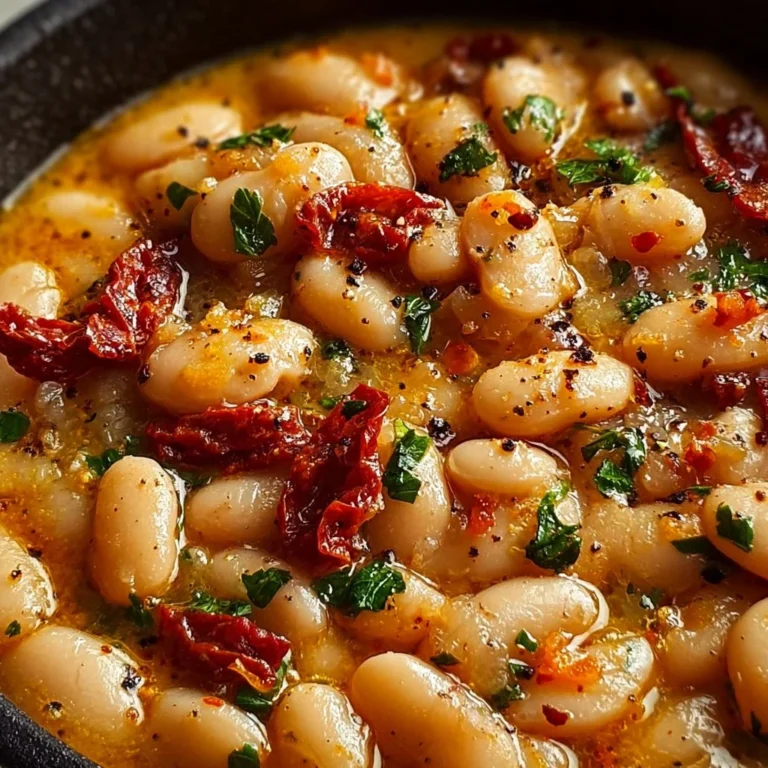 Tuscan Marry Me Butter Beans dish garnished and ready to serve