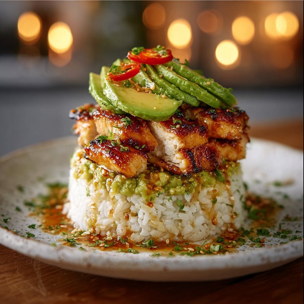 Ultimate Honey Lime Chicken & Avocado Rice Stack