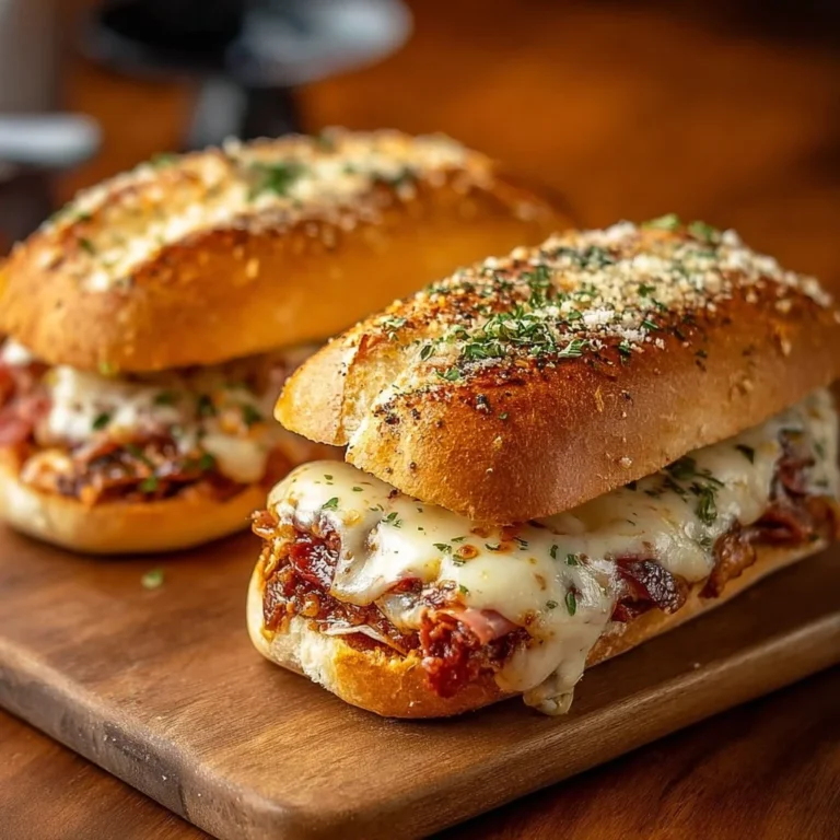 Deliciously baked Italian sub sandwiches loaded with meats and cheeses.