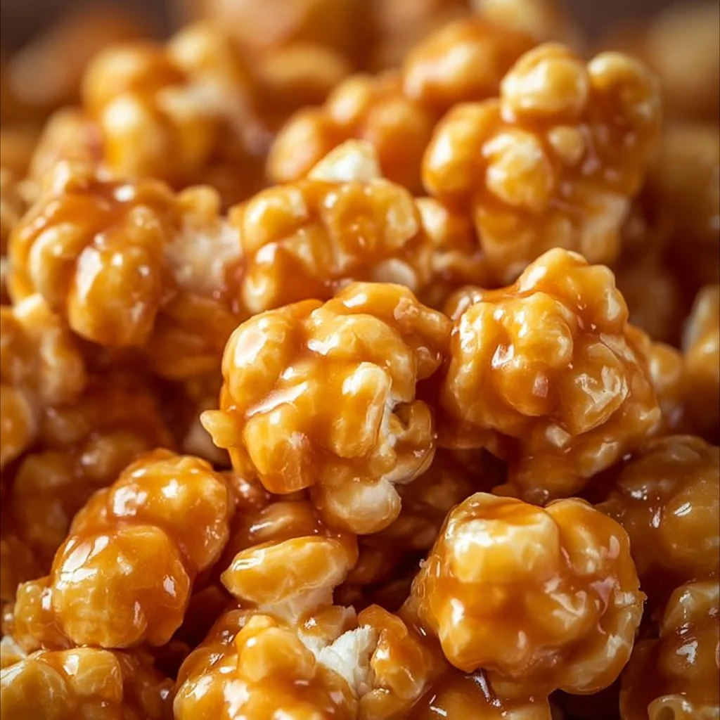 Homemade Caramel Corn in a bowl, drizzled with caramel sauce
