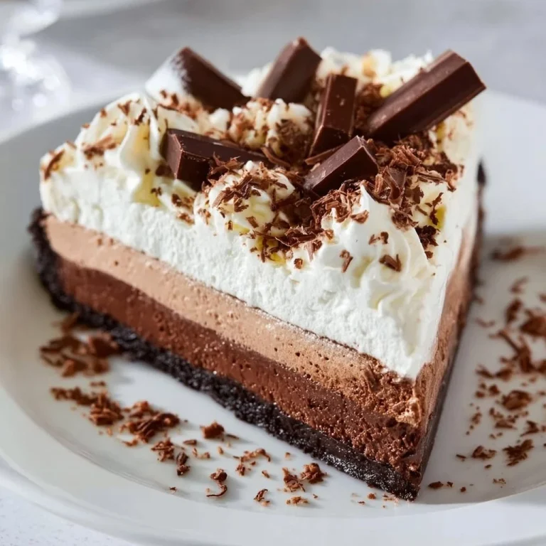 Decadent Chocolate Mousse Cake topped with chocolate shavings and served on a plate.