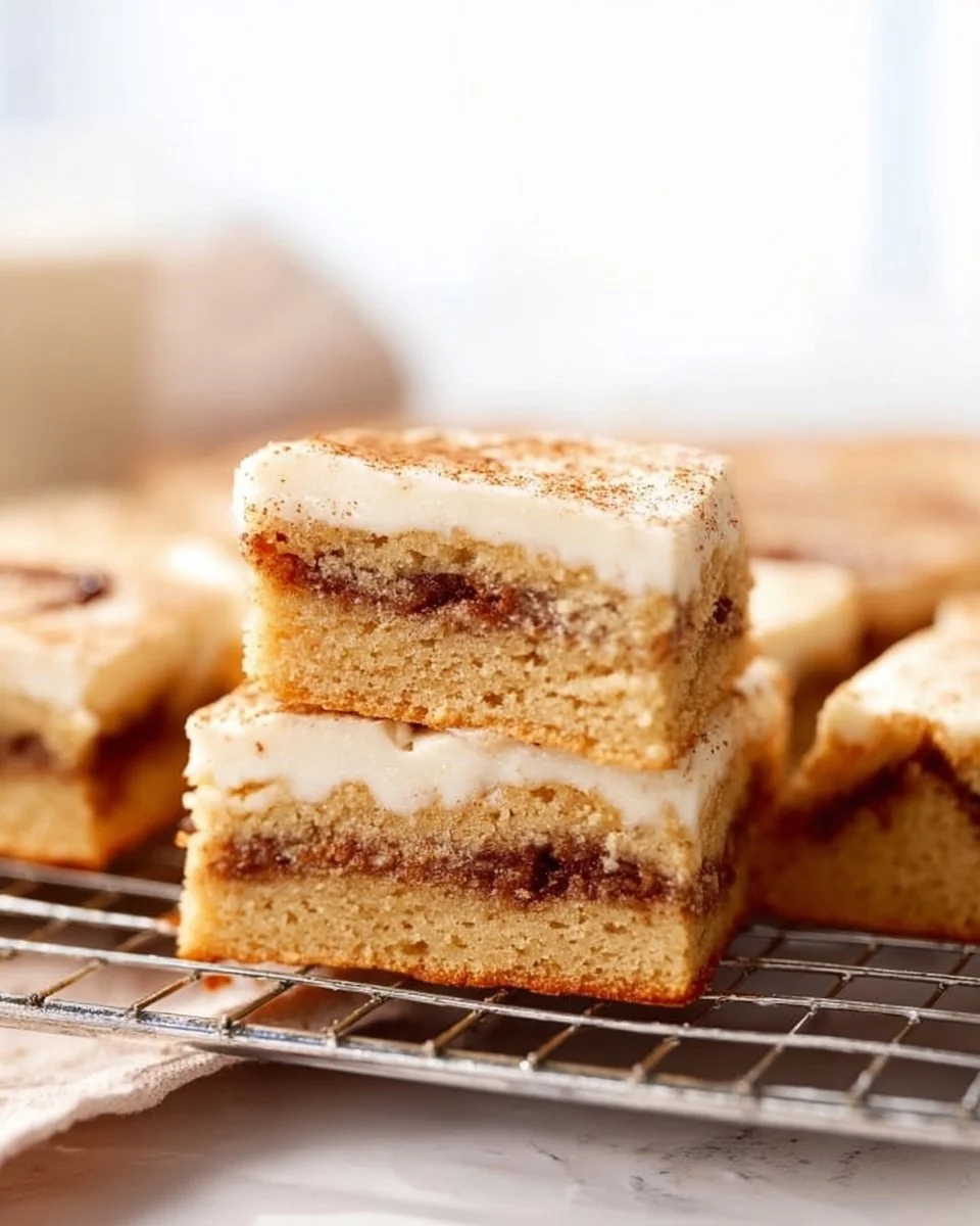 Delicious homemade Cinnamon Roll Blondies topped with icing