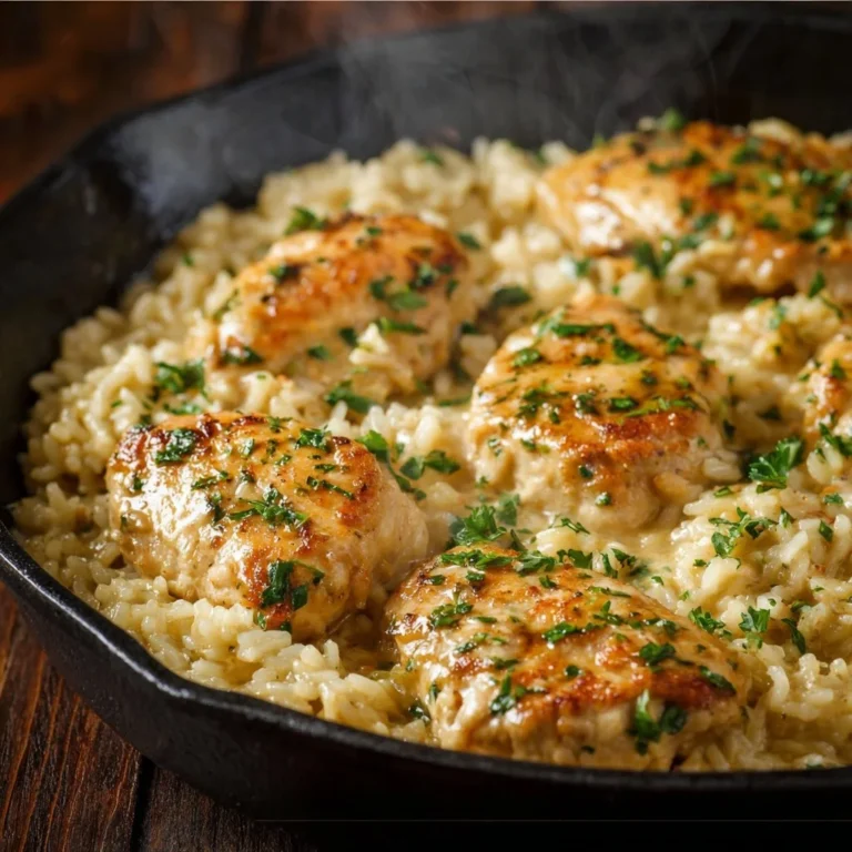 Creamy herb chicken served with fluffy basmati rice on a plate