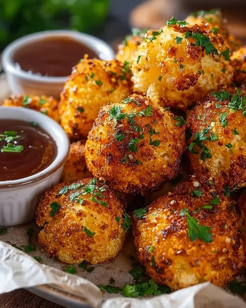 Crispy baked cauliflower dish served on a plate as a healthy snack