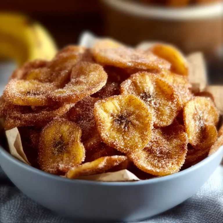 Crunchy cinnamon-sugar air fryer banana chips in a bowl